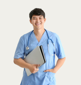 male nurse holding laptop